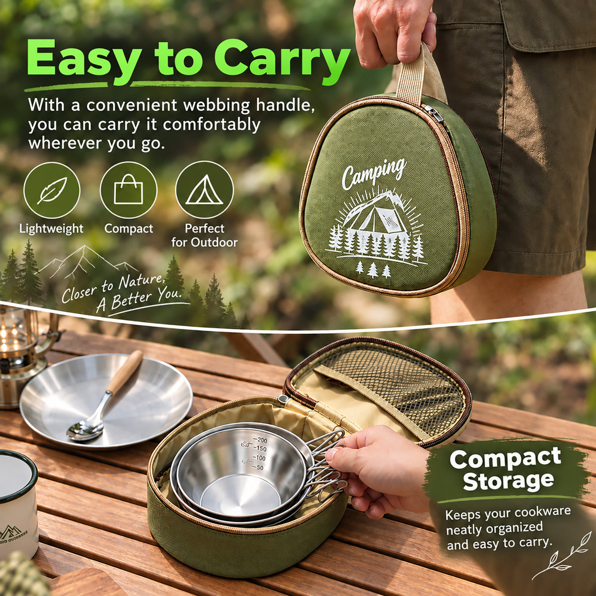 DONORISHA Sierra Cup Storage Case, Portable Camping Cookware Organizer Bag