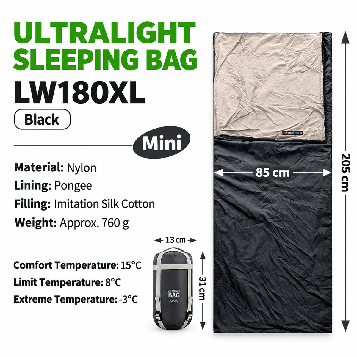 DONORISHA Ultralight Sleeping Bag, Compact Backpacking Camp Quilt