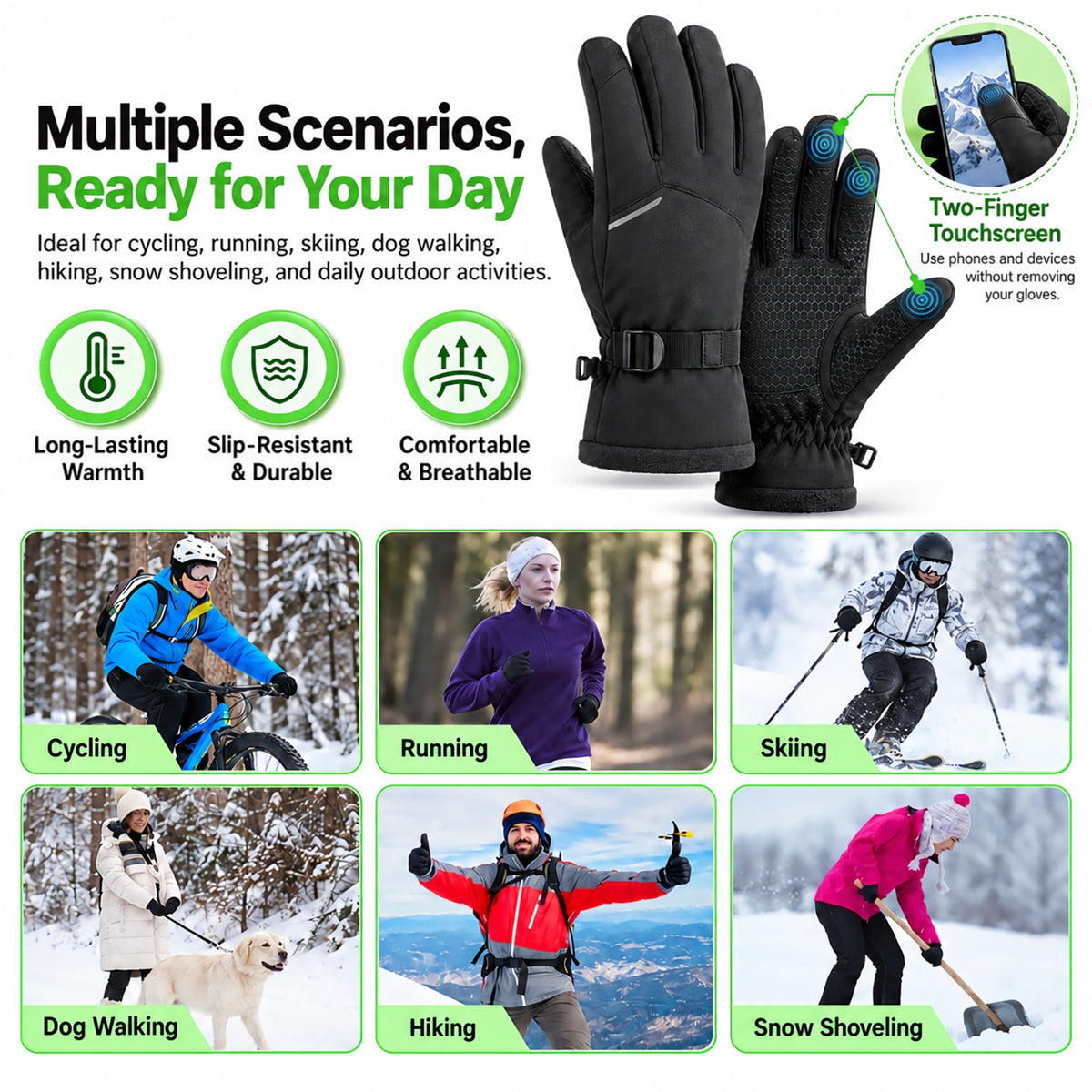 DONORISHA Thermal Winter Gloves Touchscreen Windproof for Men Women