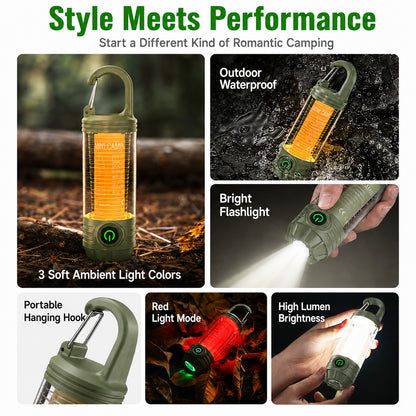 DONORISHA Rechargeable Camping Lantern Flashlight with Hook, 6 Modes