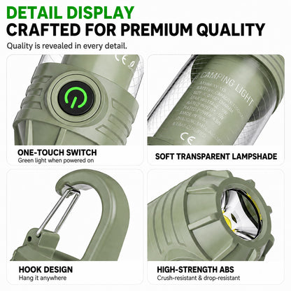 DONORISHA Rechargeable Camping Lantern Flashlight with Hook, 6 Modes