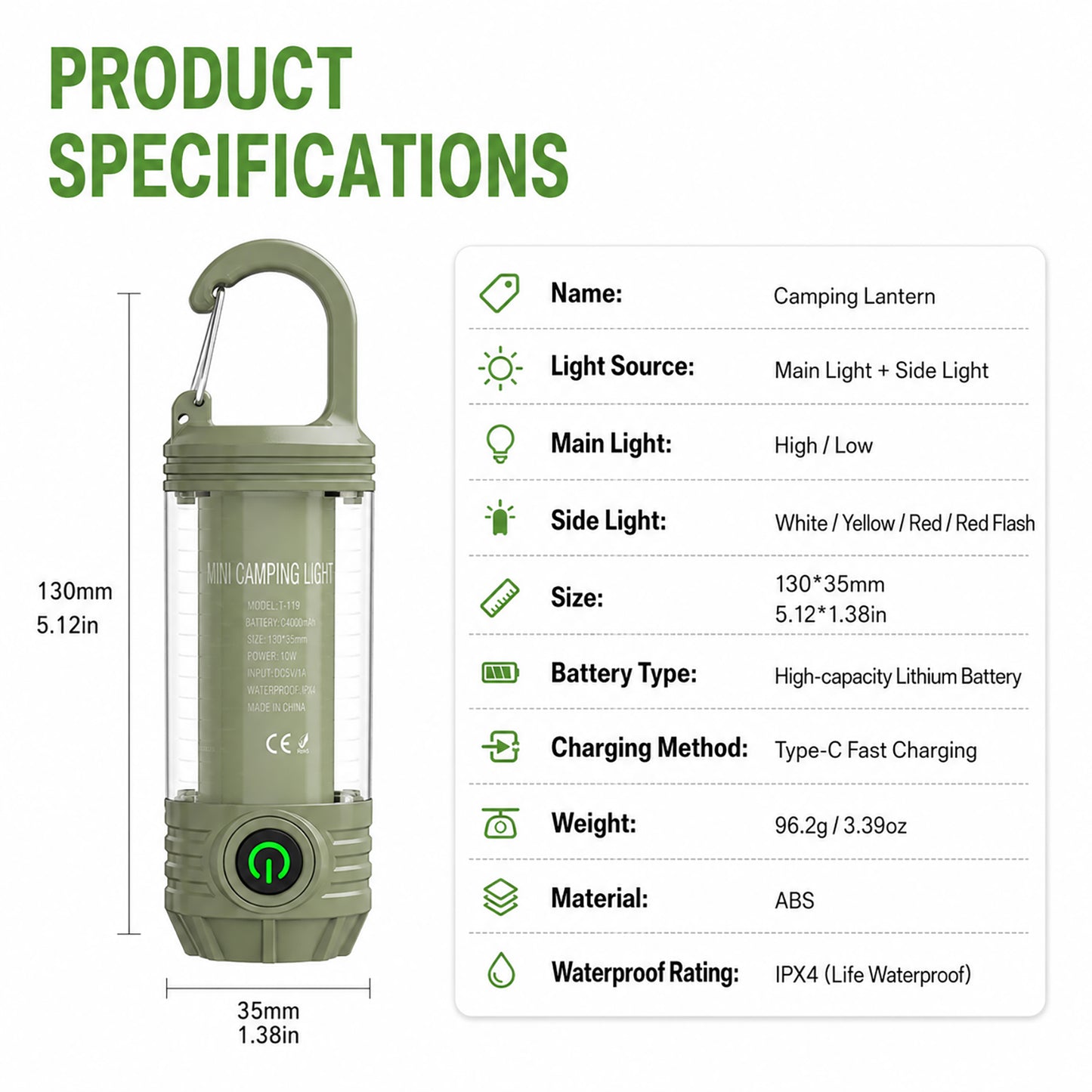 DONORISHA Rechargeable Camping Lantern Flashlight with Hook, 6 Modes